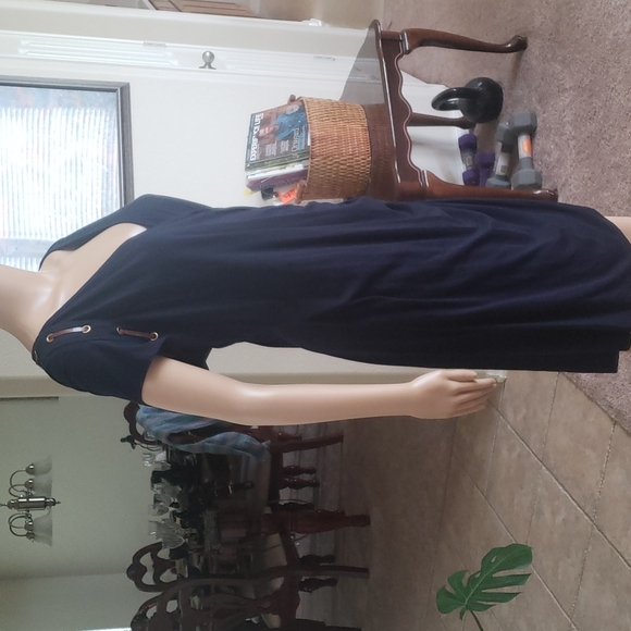 Carmen Marc Valvo 2x stretchy surplice neck leather strap in  grommets trim - Picture 4 of 9